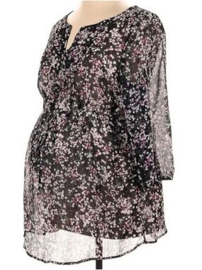 Old Navy Sheer Abstract Floral V Neck Maternity Babydoll Tunic Top Blouse Medium